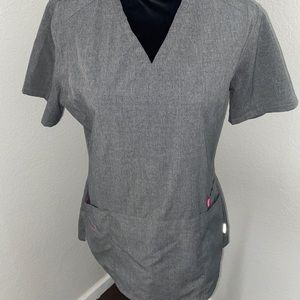 womens heather grey smitten scrub top size medium